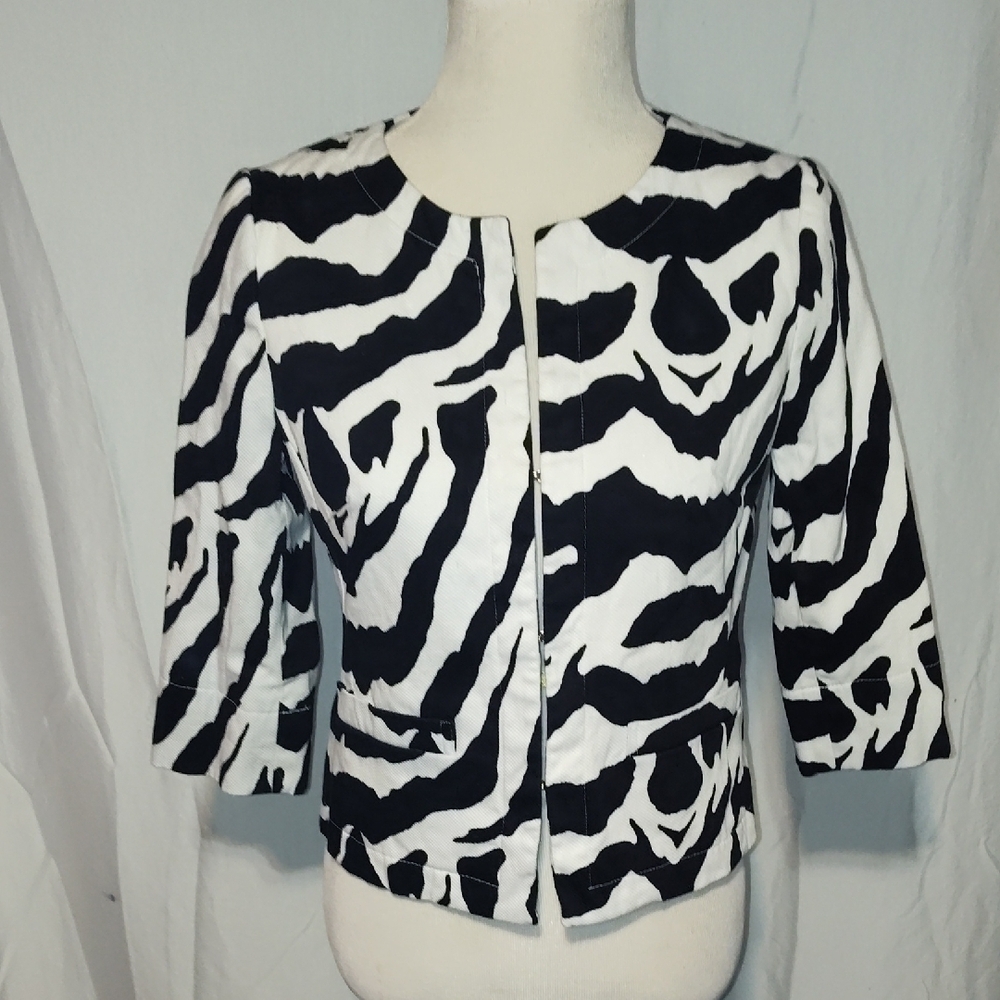 East 5th Jacket Small Black White  3/4 Sleeve Front Open Zebra Print Size small